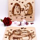 Drewniana ręcznie wypalana podkładka pod kubek - Jeże, prezent handmade
