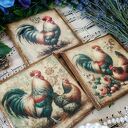 Dekoracyjne podkładki decoupage z kogutami - komplet 3 szt. w stylu farmhouse i shabby chic