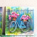 Para podkładek Rowerowe love - no waste, rustykalne 10x10 cm z decoupage