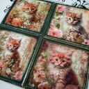 Dekoracyjne podkładki decoupage z kotkami Magiczne Kotki - komplet 4 szt.