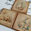 Ozdobne podkładki decoupage z zajączkami w stylu vintage - komplet 3 szt.