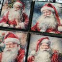 Świąteczne podkładki decoupage ze Świętym Mikołajem - komplet 4 sztuk