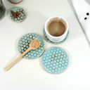 Ceramiczny zestaw 3 podkładek i podstawka na świeczkę - styl skandynawski
