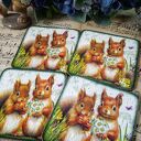 Podkładki pod kubki decoupage z wiewiórkami - vintage prowansja w shabby chic