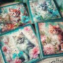 Dekoracyjne podkładki decoupage Magiczne Kotki - komplet 4 szt.