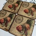 Dekoracyjne podkładki decoupage z kogutami - komplet 4 szt. 10x10 cm