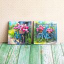 Para podkładek Rowerowe love - no waste, rustykalne 10x10 cm z decoupage