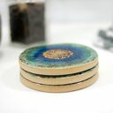 Ręcznie robione podkładki pod filiżanki z ceramiki - morski turkus Ø 9 cm