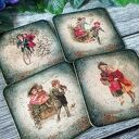 Dekoracyjne podkładki decoupage w stylu vintage - zielony komplet 4 szt.