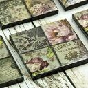 Podkładki pod kubki Vintage - komplet 6 drewnianych sztuk