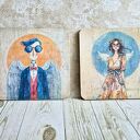 Para podkładek drewnianych Anielski duet 10x10 cm - dla pary