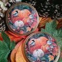 Jesienne podkładki decoupage z sikorkami vintage