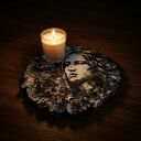 Leśna Nimfa - drewniana podstawka dekoracyjna z autorską grafiką, 30