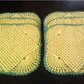 Podkładki wykonane ręcznie z bawełnianego kordonka w pięknym słoneczno żółtym kolorze, ozdobione zielonym brzegiem. Kpl 6 szt. Rękodzieło
