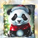 Świąteczna poduszka panda z motywem św. Mikołaja