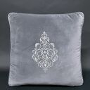 Poduszka aksamit srebrny haft 45x45cm, szarość - poszewka