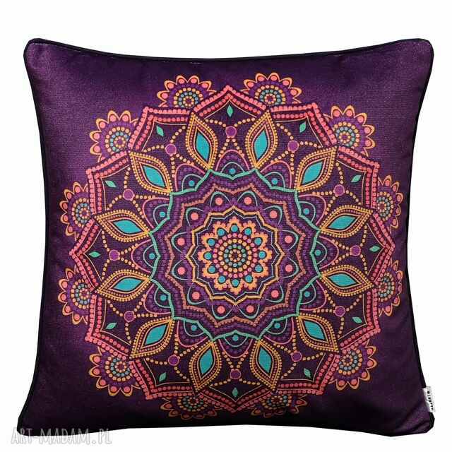 Poduszka Dekoracyjna 45x45cm WELUR ŚLIWKA MANDALA