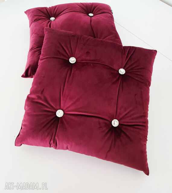 Poduszka premium glamour welur czerwona / bordowa 4 diamenty