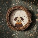 Wianek dekoracyjny z pieskiem - ręcznie wykonana dekoracja do pokoju dziecka