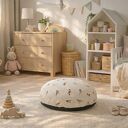 Naturalna w kolorze lnu Pufa dziecięca Leśne Ptaszki - delikatne