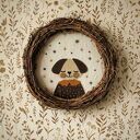 Wianek dekoracyjny z pieskiem - ręcznie wykonana dekoracja do pokoju dziecka