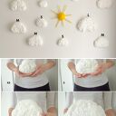 Miękkie chmurki i słońce - ręcznie robiona ozdoba ścienna do pokoju malucha