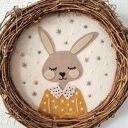 Wianek dekoracyjny z królikiem - delikatna dekoracja do pokoju dziecka