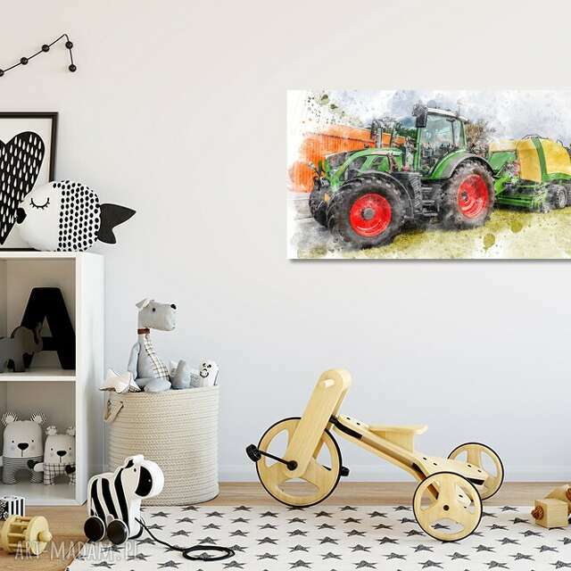 obraz TRAKTOR 5 - 60x30cm na płótnie ciągnik balociarka