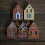 Anamarko z drewna drewniane komplet 5 szt domków, ręcznie malowanych jednostronnie, z drugiej domki pokoik dziecka wiatrak