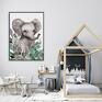 Plakat obraz słonik w listkach 80x120 cm - mieszkanie pokoik dziecka