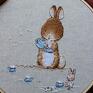 Tamborek na ścianę - "herbata u króliczka" haft na ozdoba pokoju dziecka