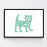 annasko niepowtarzalne obraz plakat z kotkiem, miętowy kotek, zoo pokoik dziecka ilustracja