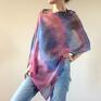 handmade poncho sweter lniane ponczo pink&blue prezent bluzka