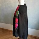 Poncho damskie folk Frida - czarne, filcowa aplikacja, uniwersalny rozmiar