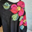 Poncho damskie folk Frida - czarne, filcowa aplikacja, uniwersalny rozmiar