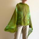 Lniana narzutka - poncho tunika w ciepłej zieleni z lnu (handmade)