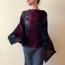 Ponczo z wełny merino amarant&szary