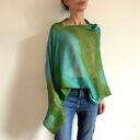 Lniane ponczo turkus&oliwka