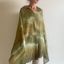 Narzutka lniana w ciepłych zieleniach - ponczo-tunika z lnu (one size S/M/L)
