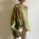Narzutka lniana w ciepłych zieleniach - ponczo-tunika z lnu (one size S/M/L)