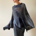 Ponczo z wełny merino szary&bury