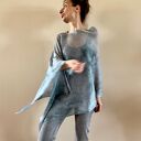 Narzutka lniana w szarościach - poncho oversize damskie
