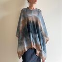 Narzutka lniana beż i szary - tuniko-poncho one size