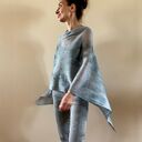 Narzutka lniana w szarościach - poncho oversize damskie