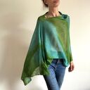 Lniane ponczo turkus&oliwka