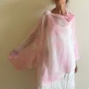 Narzutka lniana w jasnym różu - poncho handmade na dzień i na uroczyste wyjście