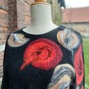 Retro poncho z filcową aplikacją - uniwersalny rozmiar 95/55 cm