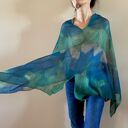 Lniana narzutka-poncho w kolorze morza z 100% lnu (handmade)