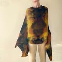 Ponczo z wełny merino w brązach z żółtym