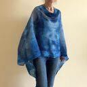 Narzutka lniana w odcieniach blue - oversize poncho handmade